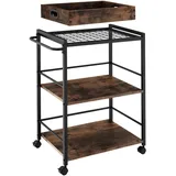 Tectake tectake® Servierwagen Worcester 65x41,5x87cm Industrial Style, 3 Ebenen und abnehmbares Tablett, 65 x 41,5 x 87 cm