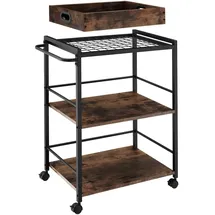 Tectake tectake® Servierwagen Worcester 65x41,5x87cm Industrial Style, 3 Ebenen und abnehmbares Tablett, 65 x 41,5 x 87 cm