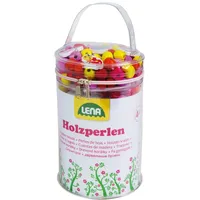 Lena 32004 Bastelset Holzperlen in Tasche mit 400 Fädelperlen 5 Anhänger 6 Schnüre pink