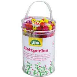 Lena 32004 Bastelset Holzperlen in Tasche mit 400 Fädelperlen 5 Anhänger 6 Schnüre pink