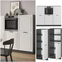 Vicco Küchenzeile Küchenblock Einbauküche R-Line Landhaus Anthrazit Weiß Backofen
