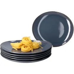 Mäser 6x Natural Speiseteller oval Steingut 6 Personen große Ess-Teller blau