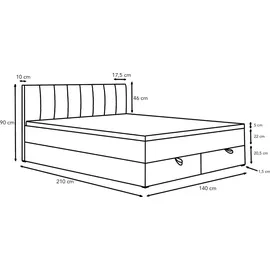 Trada City Boxspringbett 140 x 200 mit Bettkasten und Topper Grau