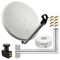 PremiumX Satellitenantenne 80cm Satellitenschüssel Aluminium Quad LNB Kabel 50m