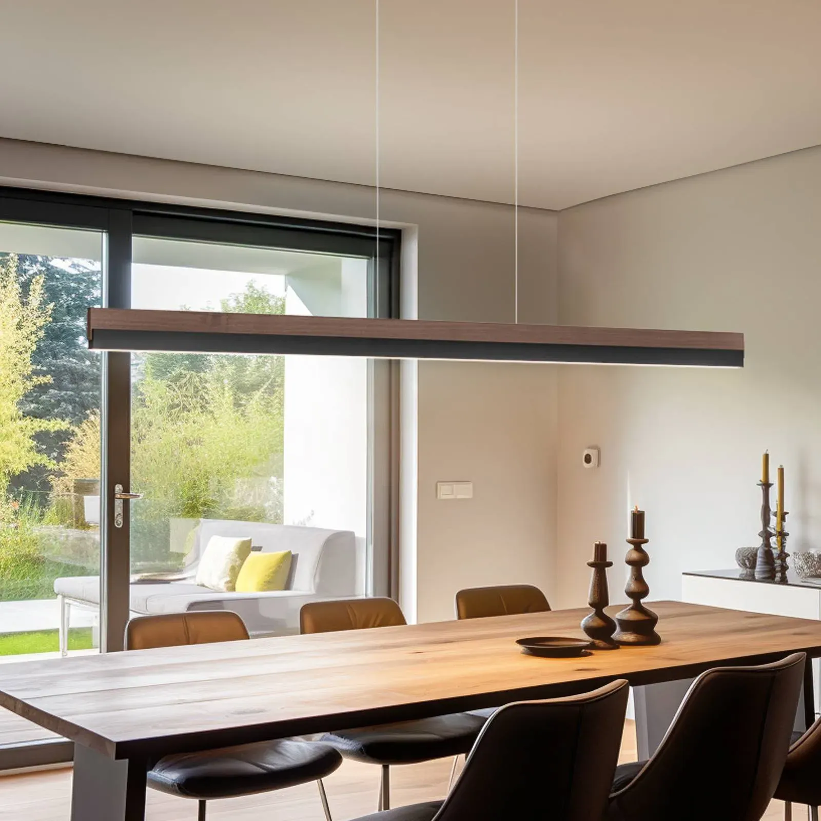 Hängelampe Keijo Quitani, dimmbar, Holz dunkel, für Wohn- / Esszimmer, Holz, Landhaus / Rustikal - 143 cm - 2 cm - 7 cm