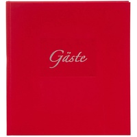 Goldbuch Gästebuch Seda, 23 x 25 cm, Hochzeitsgästebuch mit 176 weiße Blankoseiten Schreibpapier, Einband Kunstdruck gerippt mit Silberprägung, Rot