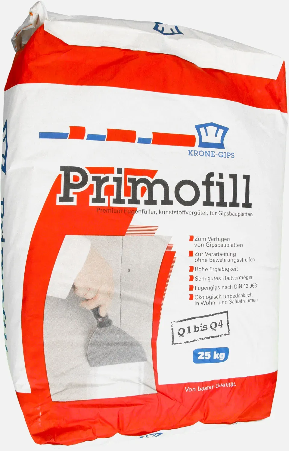 25 kg Krone Primofill Original, Q1-Q4, Gips Spachtelmasse für Gipsplatten und Renovierung