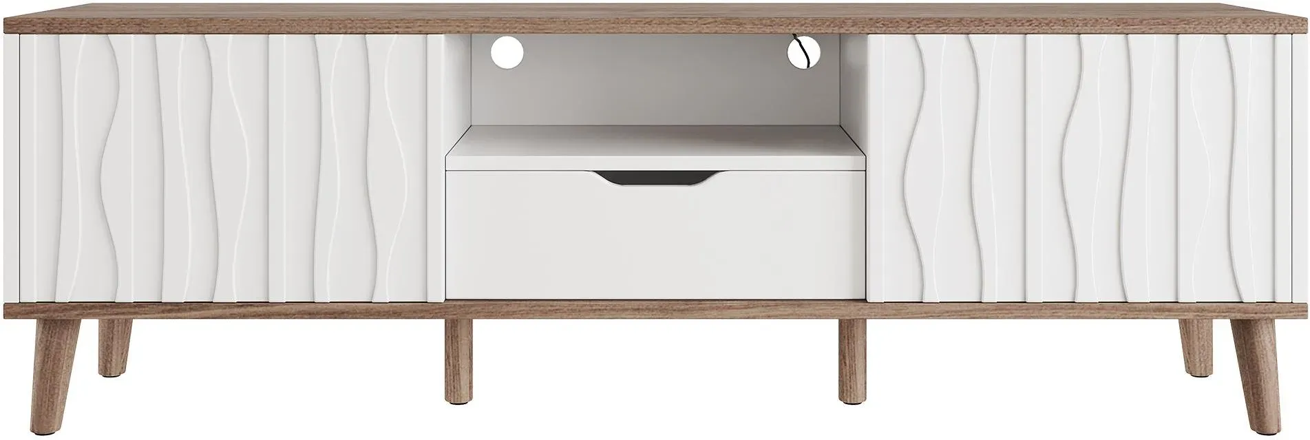 LED-Fernsehschrank mit RGB-LED, Schiebetüren und großem Stauraum, 160x40x52 cm, Weiß