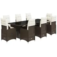 vidaXL 9-tlg. Garten-Bistro-Set mit Kissen Braun Poly Rattan