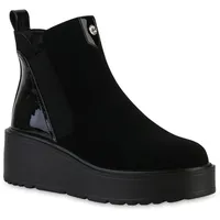 VAN HILL Damen Leicht Gefütterte Keilstiefeletten Stiefeletten Schuhe 841384 - Schwarz
