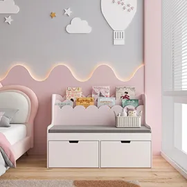 [en.casa] Kindersitzbank mit Regal Vestnes 100 x 45 x 70 cm Holzart: nicht angegeben Farbe: Cotton Candy/Weiß