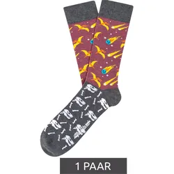 1 Paar Moustard Extinction Baumwoll-Socken mit Kometen und Dinosauriern gemusterte lange Strümpfe 18S-EXT Grau/Rosa/Bunt - 36-40