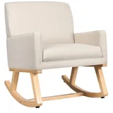 KOMFOTTEU Schaukelstuhl Schwingsessel, mit Holzrahmen & Rutschfesten Füßen,bis 120 kg belastbar beige|weiß