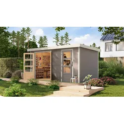 Gartenhaus KARIBU "Merkur D", wassergrau, weiß, ohne Fußboden, ohne Dacheindeckung, Holz, Stahl, Gartenhäuser, aus hochwertigen Materialien