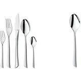 WMF Virginia Edelstahl Besteck Set 6 Personen, Essbesteck Set 30 teilig Hohlheftmesser & Virginia Kaffeelöffel, Teelöffel 13,2 cm, Cromargan protect Edelstahl teilmattiert, spülmaschinenfest