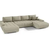 FEDVE Ecksofa mit Schlaffunktion DHAKA U Form Couch Sofagarnitur - beige