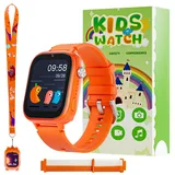 4G Kinder smartwatch, smartwatch Kinder mit GPS und Telefon,Armbanduhr Kinder Junge mädchen,mit Video Phone Call, Nachrichten, Schulmodus, SOS-Funktion, Kamera und Schrittzähler (Orange Farbe)