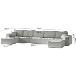 Fun Möbel Wohnlandschaft Sofa U-Form Modulsofa-Set 6-teilig SANDE Stoff Raven Honiggelb - Gelb