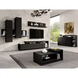 Lomadox Wohnwand Inkl. Sideboard Couchtisch Und Led Beleuchtung Bexley-83 In Schwarz Matt, B/h/t: Ca. 300/200/45 Cm
