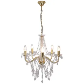 NÄVE Pendellampe Kronleuchter Hängeleuchte gold Kristalle Wohnzimmerlampe H 85 cm