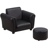Homcom Kindersessel mit Fußhocker Kindercouch Kindersofa Minisofa für 1,5-3 Jahre Kinder Kindermöbel Holz Schwarz 54 x 42 x 41 cm