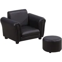 Homcom Kindersessel mit Fußhocker Kindercouch Kindersofa Minisofa für 1,5-3 Jahre Kinder Kindermöbel Holz Schwarz 54 x 42 x 41 cm