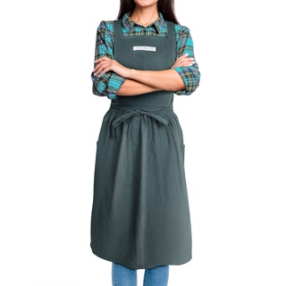 SPDYCESS Schürzen Japanischer Stil Kochschürze Damen mit 2 Taschen Kreuz Zurück Baumwolle Küchenschürze Kellner Schürze für Backen Restaurant Café Malerei