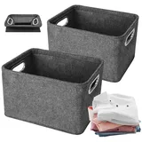 BlingBin Aufbewahrungsbox 2 Stück Aufbewahrungsbox mit Griffen, Faltbare Filz Aufbewahrungskorb (1er Set, 2 St., ‎2 Stück Aufbewahrungsbox mit Griffen), Filzkorb Küchenschrank Organizer Korb für Küche Badezimmer Büro Regal grau