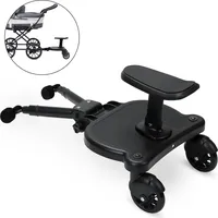 Fiqops Buggy board Upgrade Universal Stehbrett Kiddy Trittbrett Kinderwagen Zubehör mit Sitz Schwarz - Schwarz