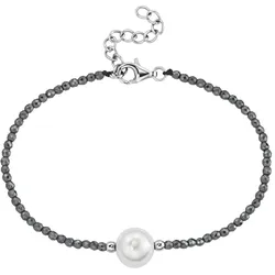 Armband SMART JEWEL "mit Edelstein-Kugeln + Muschelkern-Perle, Silber 925", grau, Armbänder, Damen, 19cm, Silber 925 (Sterlingsilber)
