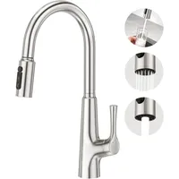 Aktines 3 Wege Küchenarmatur mit Brause Ausziehbar, Trinkwasserhahn Küche mit Brause ausziehbar, Einhebelmischer Spültischarmatur Armatur Wasserhahn Küche für Wasserfilter Osmose Edelstahl gebürstet