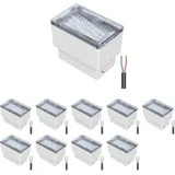 ledscom.de 10 Stück LED Pflasterstein Bodeneinbauleuchte CUS für außen, IP67, eckig, 8 x 5cm, kaltweiß