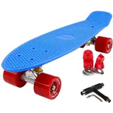 FunTomia 57cm Mini-Board Skateboard mit oder ohne LED Leuchtrollen inkl. Aluminium Truck, ABEC-9 Kugellager und T-Tool (Blau)