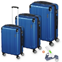 VESKA Trolleyset Hartschalenkoffer Kofferset 3 teilig mit TSA Zahlenschloss 4 Rollen, ABS-Hartschale, Reisekoffer Trolley Rollkoffer Koffer blau