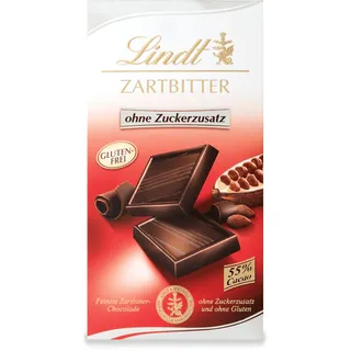 Lindt Schokolade Zartbitter ohne Zuckerzusatz | 100 g Tafel | Feinste mit 55 % Kakao ohne und ohne Gluten| | Schokoladentafel | Schokoladengeschenk