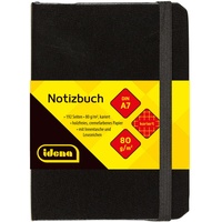 IDENA 209283 - Notizbuch A7, kariert, Papier cremefarben, 192 Seiten, 80 g/m2, Hardcover in schwarz, 1 Stück