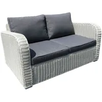 LebensWohnArt Loungesofa 2er Lounge Sofa VITA rundes Polyrattan Eierschalenweiß