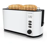 Arendo Toaster Edelstahl, Langschlitz, Display mit Restzeitanzeige, Krümelschublade, 2 lange Schlitze, für 4 Scheiben, 1500 W, Defrost Funktion, Wärmeisolierendes Gehäuse, mit Brötchenaufsatz weiß