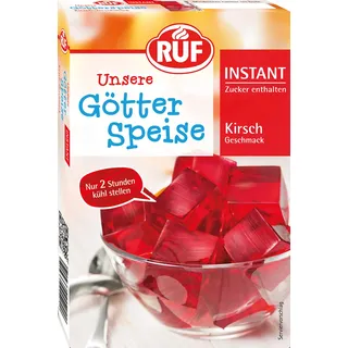 RUF Instant Götterspeise Kirsch-Geschmack, Götterspeisenpulver für roten Wackelpudding, schnelle Zubereitung, nur Wasser hinzufügen, 1er Pack, 1 x 100g