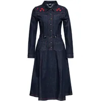 Queen Kerosin Damen Jeanskleid Denim Kleid Western Vintage Swingkleid 50S Rockabilly Stickerei Roses Roses - 3XL