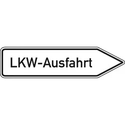 Schild I Wegweiser LKW-Ausfahrt, rechtsweisend, Aluminium RA0, reflektierend, 1400x350mm, DIN 67520