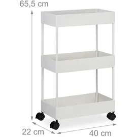 Relaxdays Rollwagen, 3 Etagen, Servierwagen, Küchenwagen für Bad & Büro, Rollregal, HBT: 65,5x40x22cm, Bastelwagen, weiß