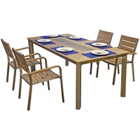 5-teilige Sitzgruppe Tischgruppe Stapelstuhl Gartenstuhl Tisch Teak-Optik
