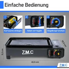 ZMC Gaskocher 2-in-1 Campingkocher inkl. Grillplatte und Gaskartusche