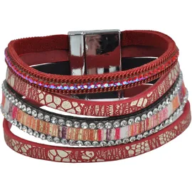 Steuer Armband Velour rot 4-reihig Metall glänzend 19 cm