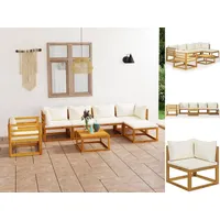 vidaXL 7-tlg. Garten-Lounge-Set mit Auflagen Creme Massivholz Akazie