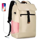 BMaoBBo Rucksack Damen Wasserdicht, Rolltop Rucksack Damen, Laptop Rucksack Damen, HäLt Bis Zu 15,6" Laptops,Geeignet füR UniversitäT, Arbeit, Reisen, TäGliche Tasche(Beige)