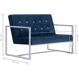 vidaXL 2-Sitzer-Sofa mit Armlehnen Blau Chrom und Samt