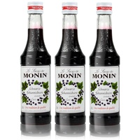 3x Monin Schwarze Johannisbeere Sirup, 250 ml Flasche - für Cocktails, zum Kaff