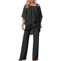 Damen Hosenanzüge Elegant Hochzeit Gäste Hosenanzug 2-teiliges Chiffon Formelles Outfit Übergröße Abschlussball Abend Zweiteiliger Hosenanzug Mutter der Braut Hosenanzug, #02 Schwarz, XXL - XXL